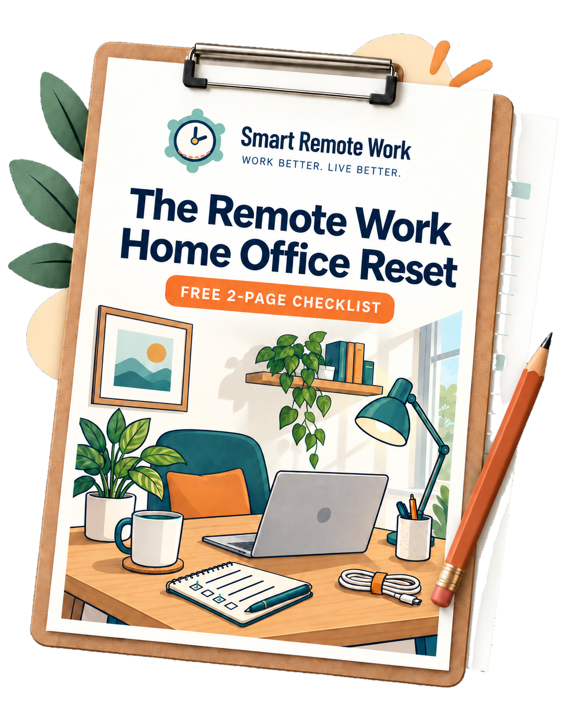 Home office setup checklist – free 2-page PDF preview. Image of the report.