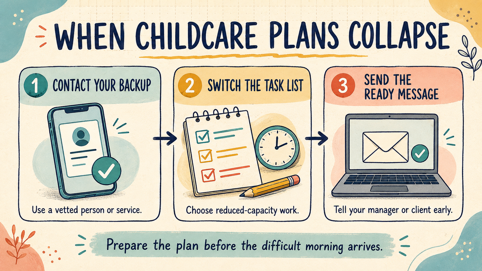When childcare plans collapse: contact your backup, switch the task list, send the ready message