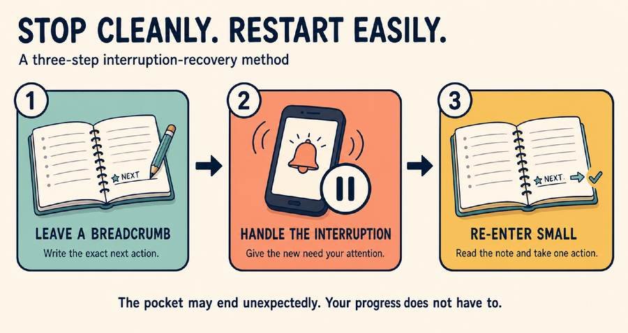 Leaving a breadcrumb before you stop a task, so restarting is easy